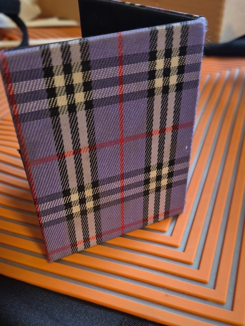 Source Unknown Purple Plaid Card Wallet with Black and Cream Accents